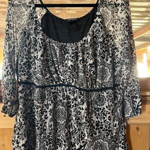 Lane Bryant Black and White Ruched Blouse with Flutter Sleeves